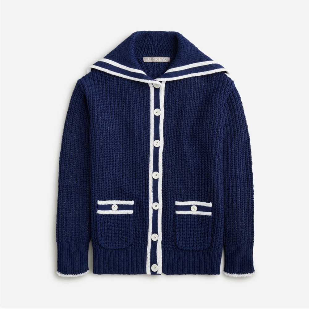 J.Crew Textured Sailor Cardigan Navy Blue White  Nautical Women’s Size Small